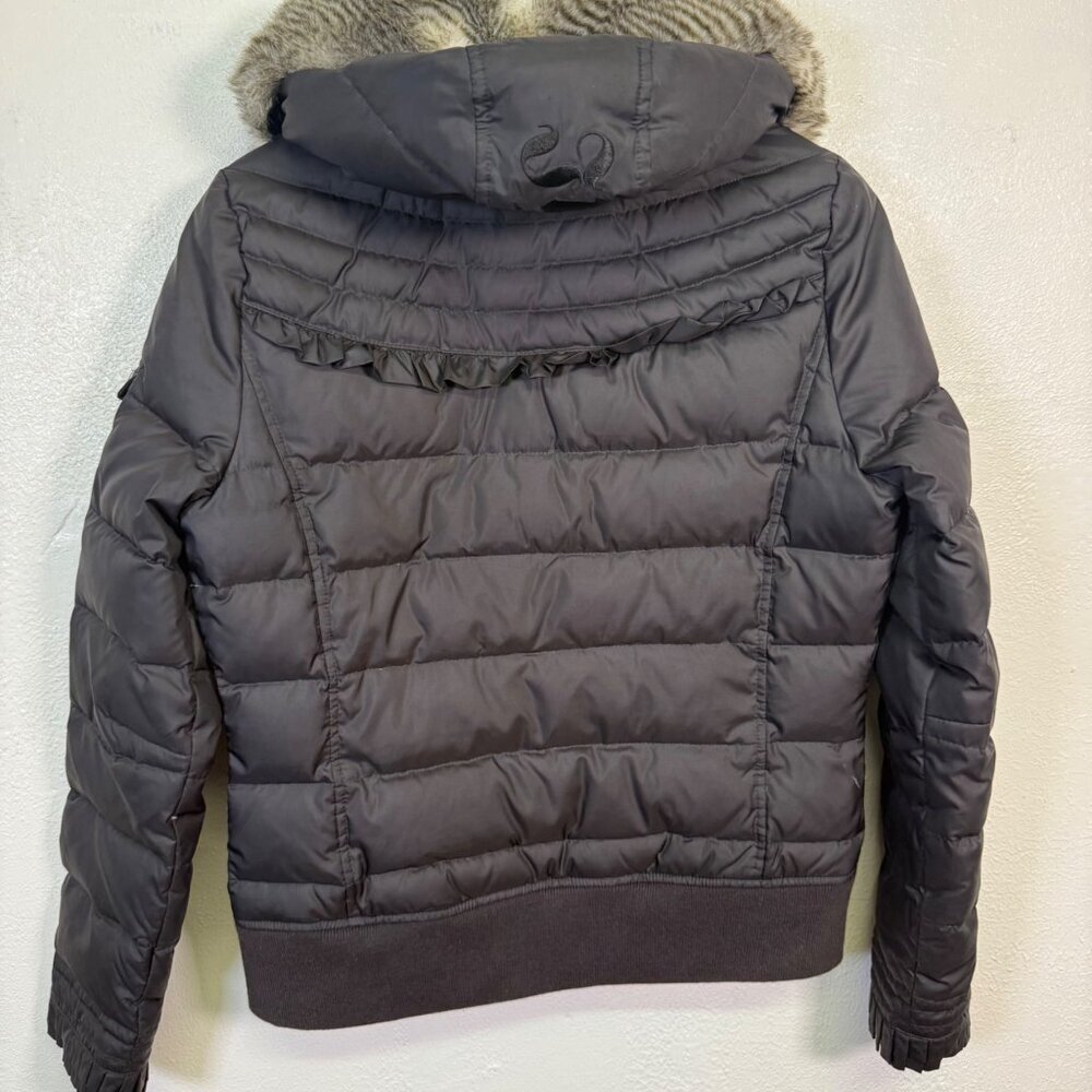 Juicy Couture Black Puffer Faux Fur Removable Hood Medium Y2K Gold Zip - Picture 2 of 16